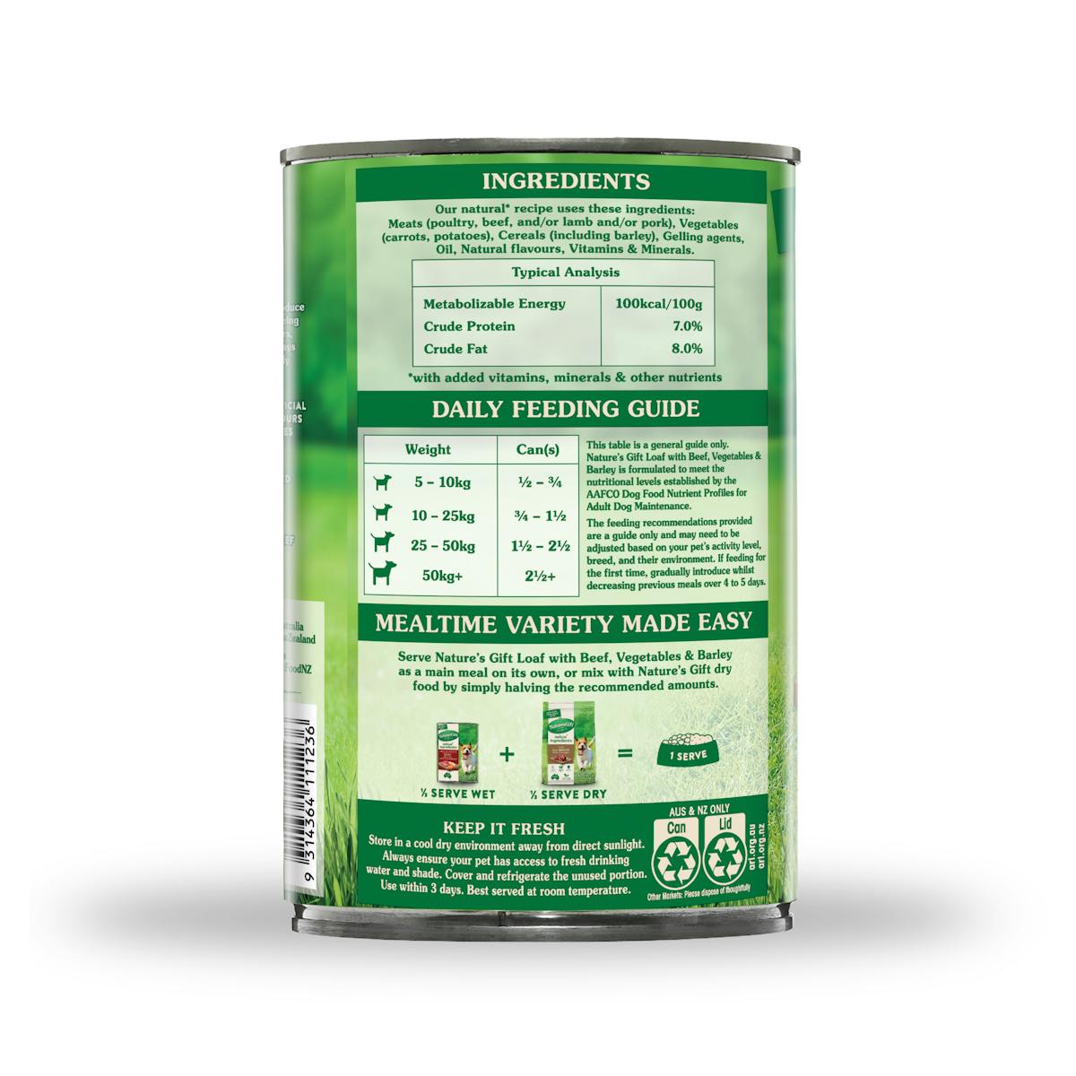Nature’s Gift | with Beef, Barley & Vegetables | Wet dog food | Front of pack