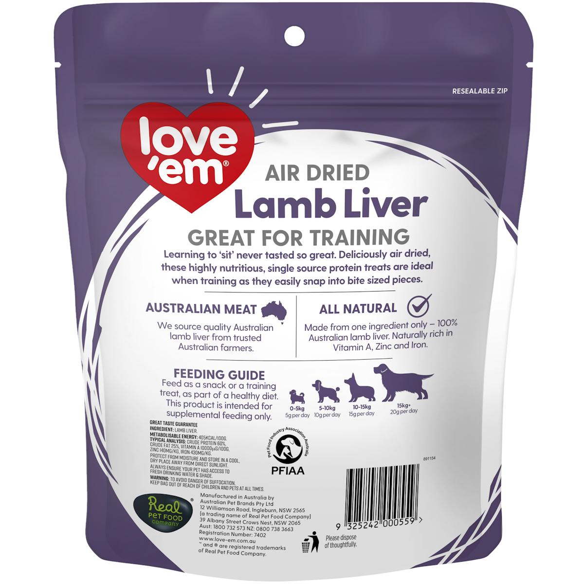 Love'em | Air Dried Lamb Liver | Train dog | Front of pack