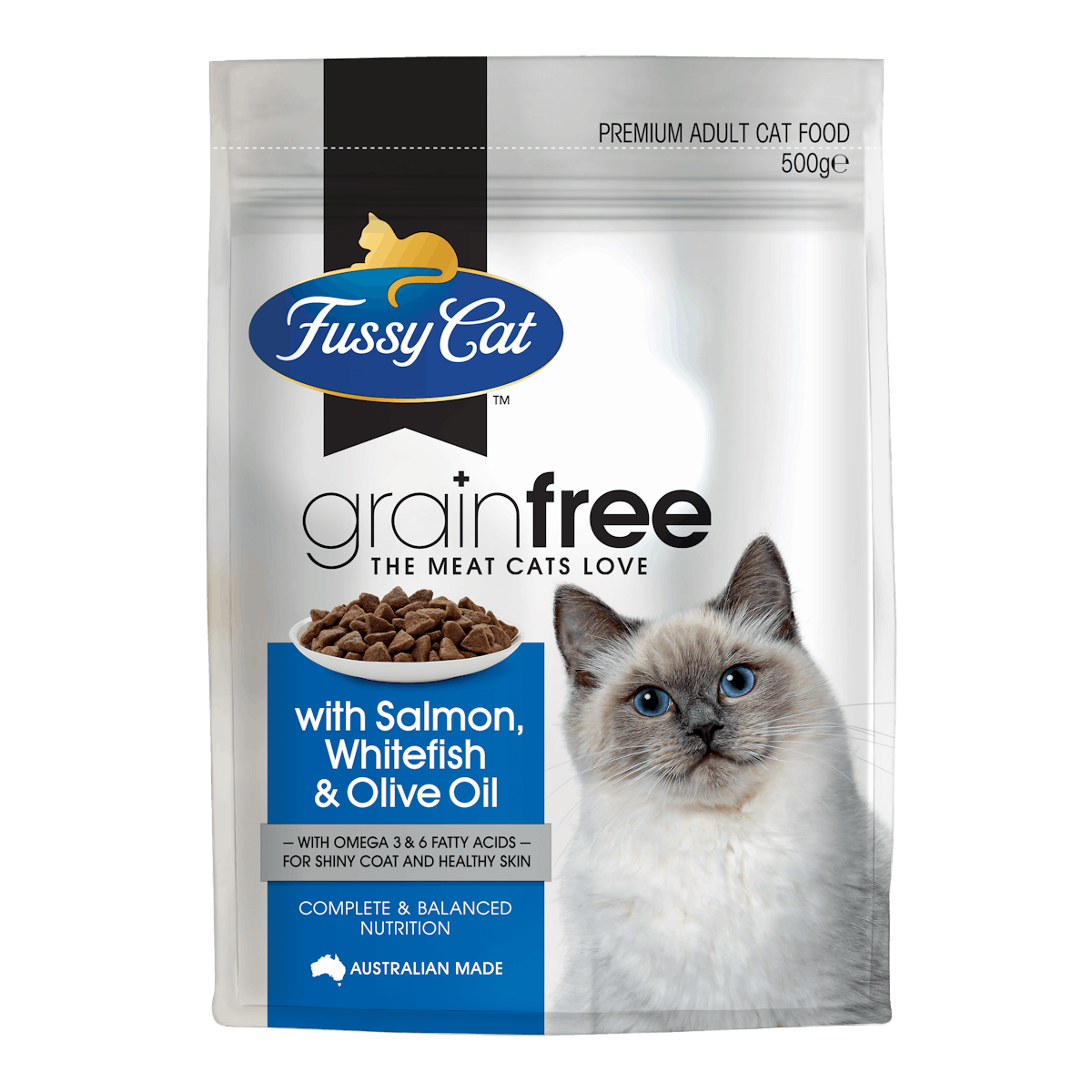 Fussy Cat | with Salmon, Whitefish & Olive Oil | Dry cat food | Front of pack