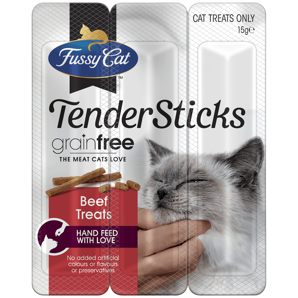 Fussy Cat | Beef Treats 15g | Cat treats | Left of pack