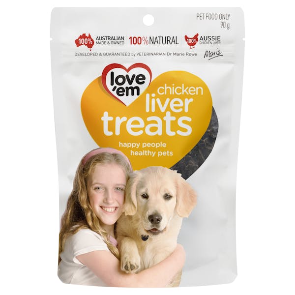 Love'em | chicken liver treats | Indulge dog | Front of pack