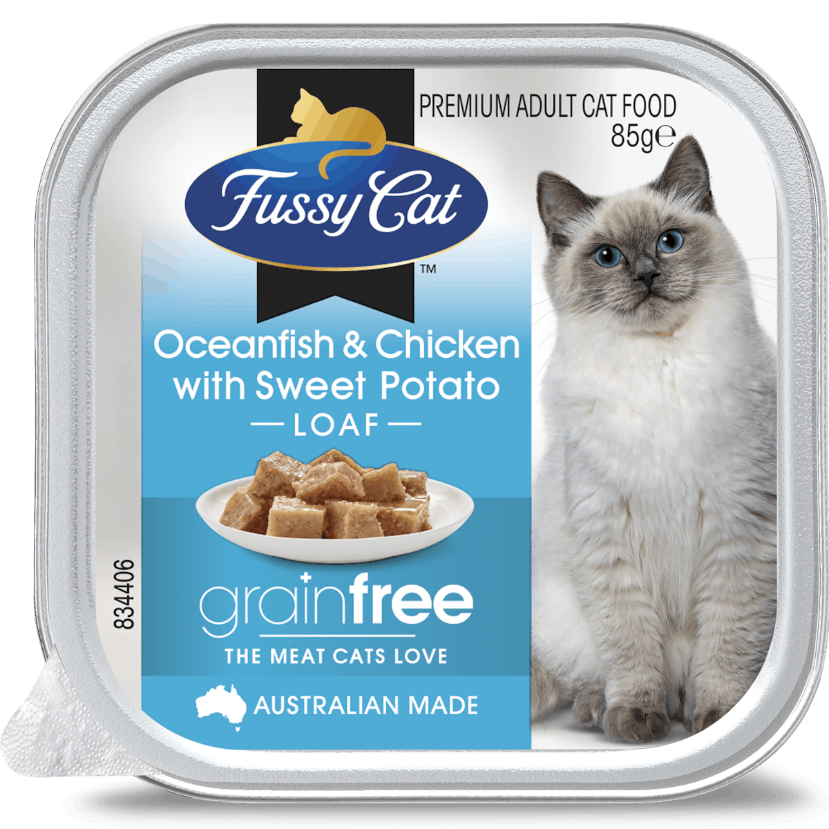 Fussy Cat | Oceanfish and Chicken with Sweet Potato 85g | Wet Cat Food | Left of pack