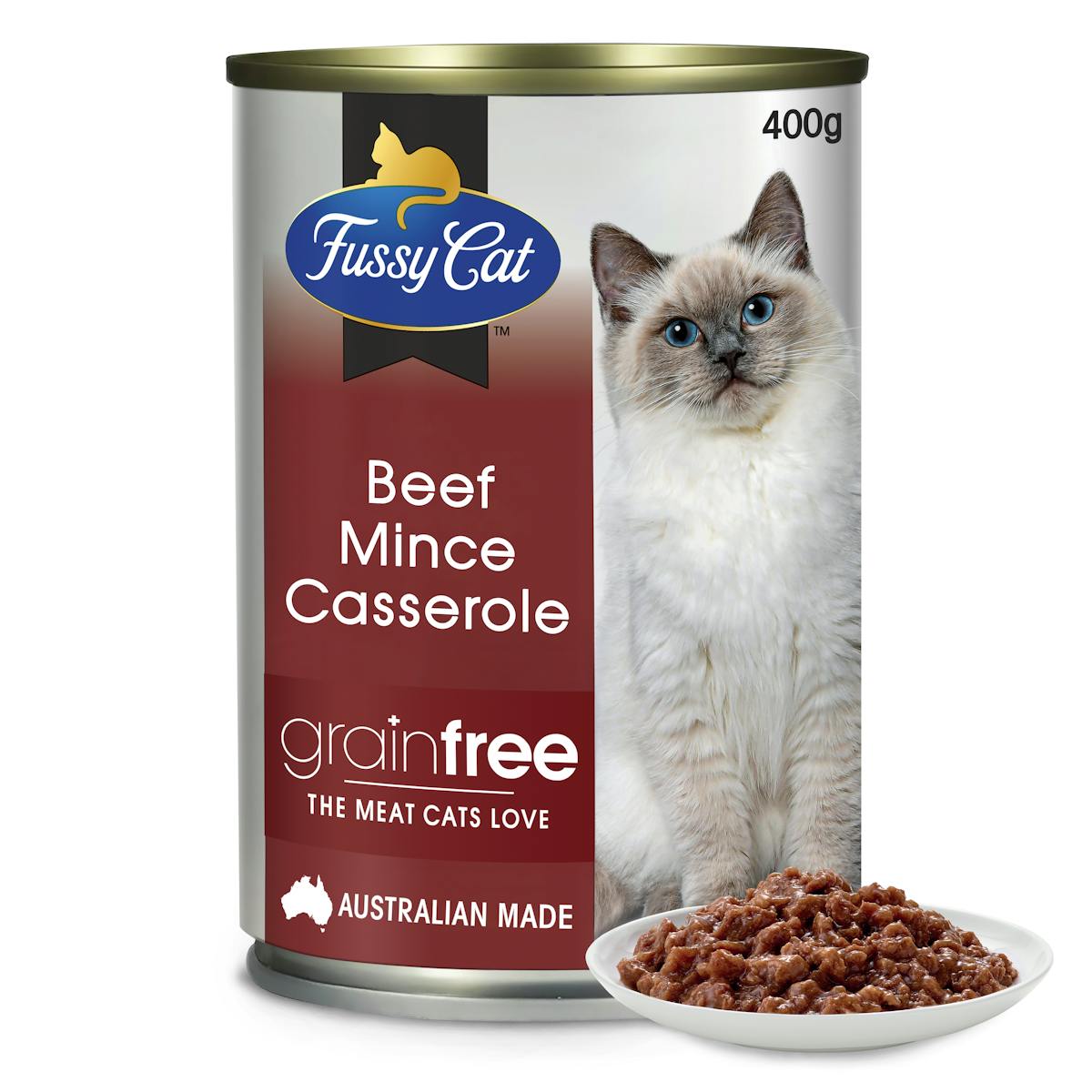 Fussy Cat | Beef Mince Casserole 400g | Wet Cat Food | Front of pack