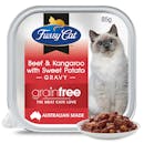 Fussy Cat | Beef and Kangaroo with Sweet Potato 85g | Wet Cat Food | Front of pack