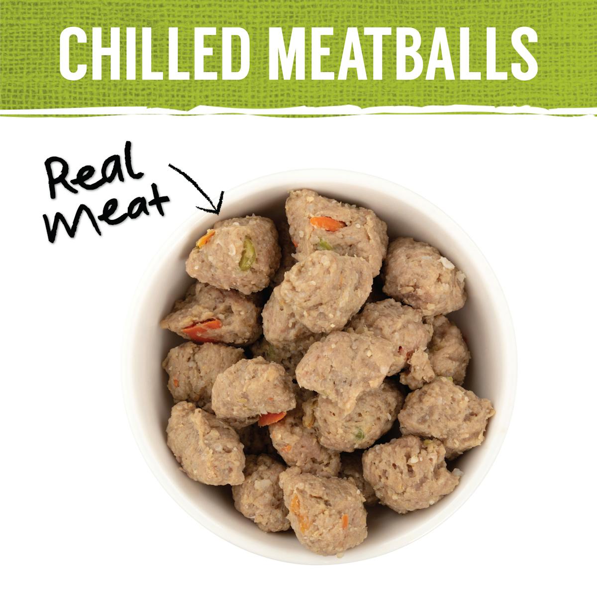 Nature’s Gift | Meatballs with Chicken, Brown Rice & Garden Vegetables | Chilled dog food | Back of pack