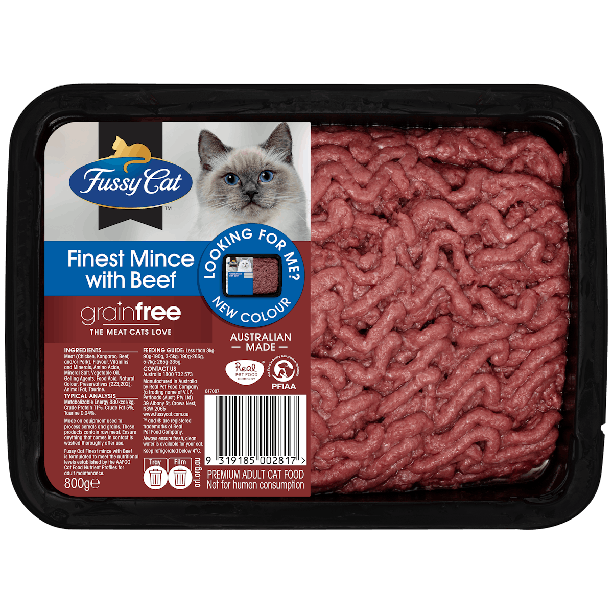 Fussy Cat | Finest Mince with Beef 800g | Chilled cat food | Back of pack