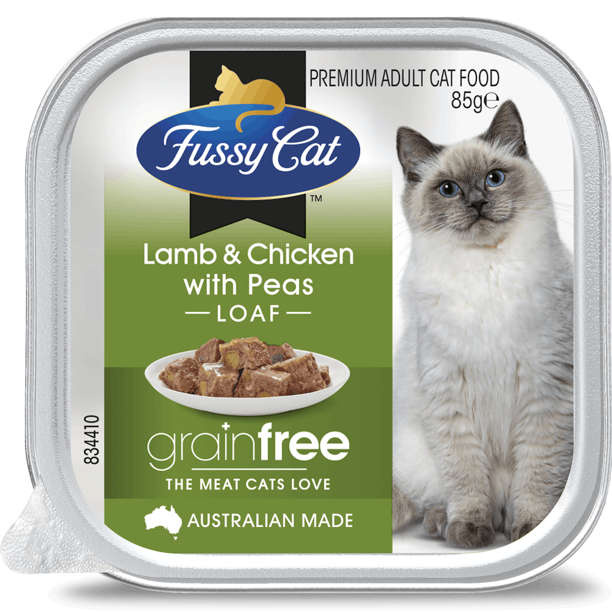 Fussy Cat | Lamb and Chicken with Peas 85g | Wet Cat Food | Left of pack
