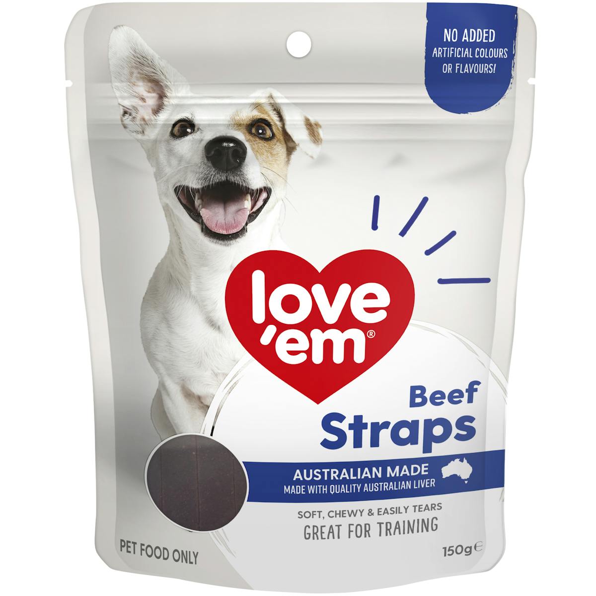 Love'em | Beef Straps | Train dog | Front of pack