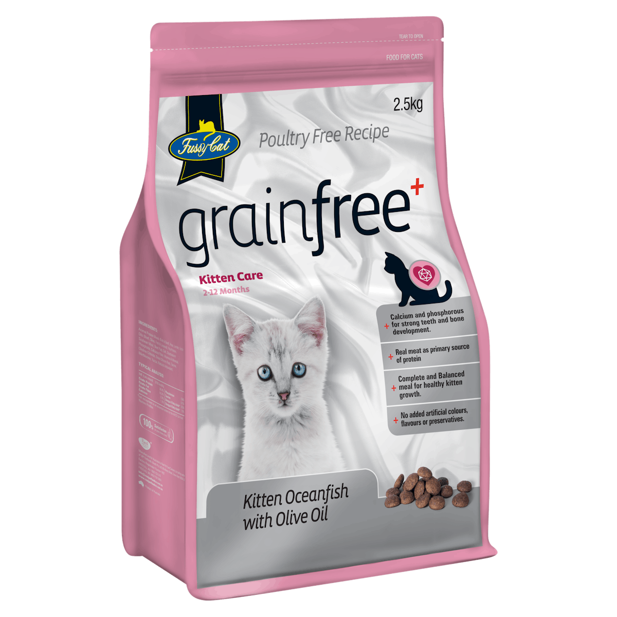 Fussy Cat | Kitten Oceanfish with Olive Oil | Dry cat food | Left of pack