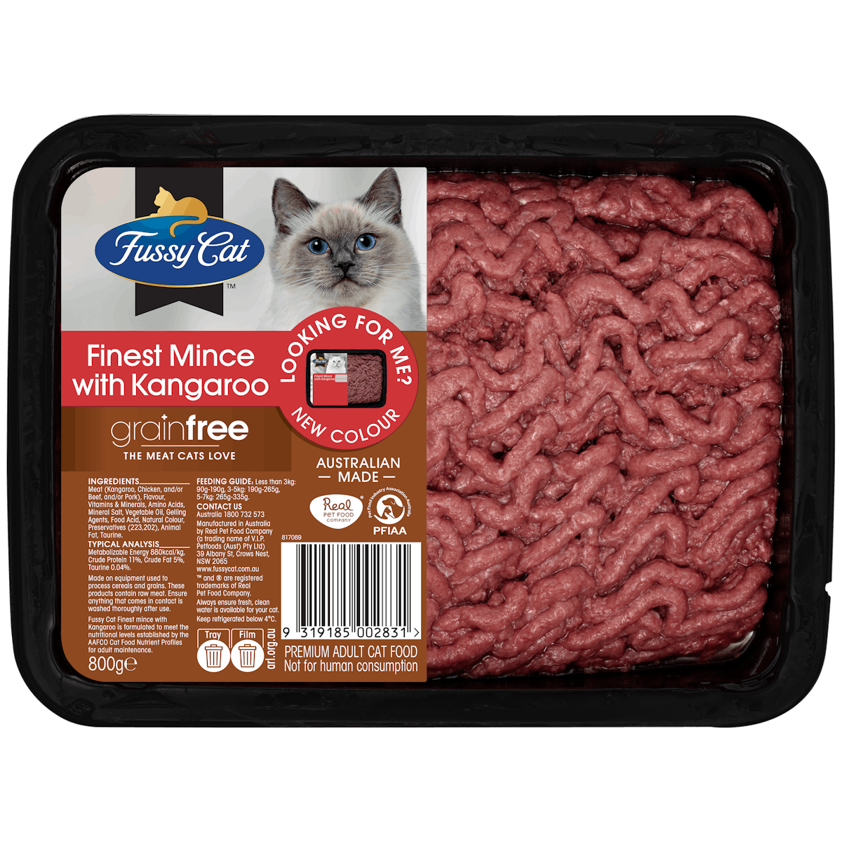 Fussy Cat | Finest Mince with Kangaroo 800g | Chilled cat food | Back of pack