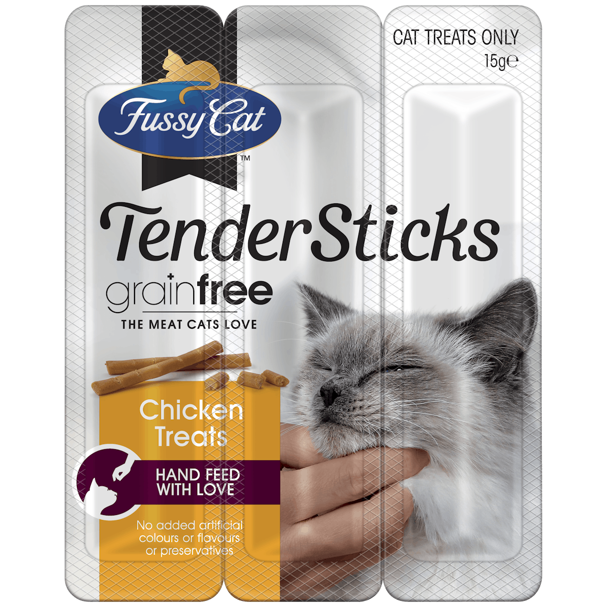 Fussy Cat | Chicken Treats 15g | Cat treats | Left of pack
